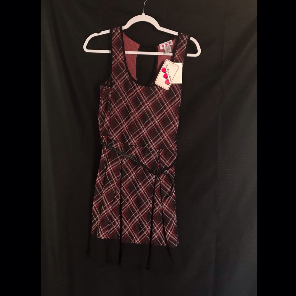 Three Hearts Plaid Dress - Red and Black